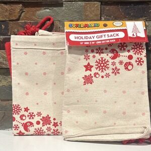 TWO Nintendo Mario Super Mario Holiday Gift Sack 18x24 Washable Red Snowflake